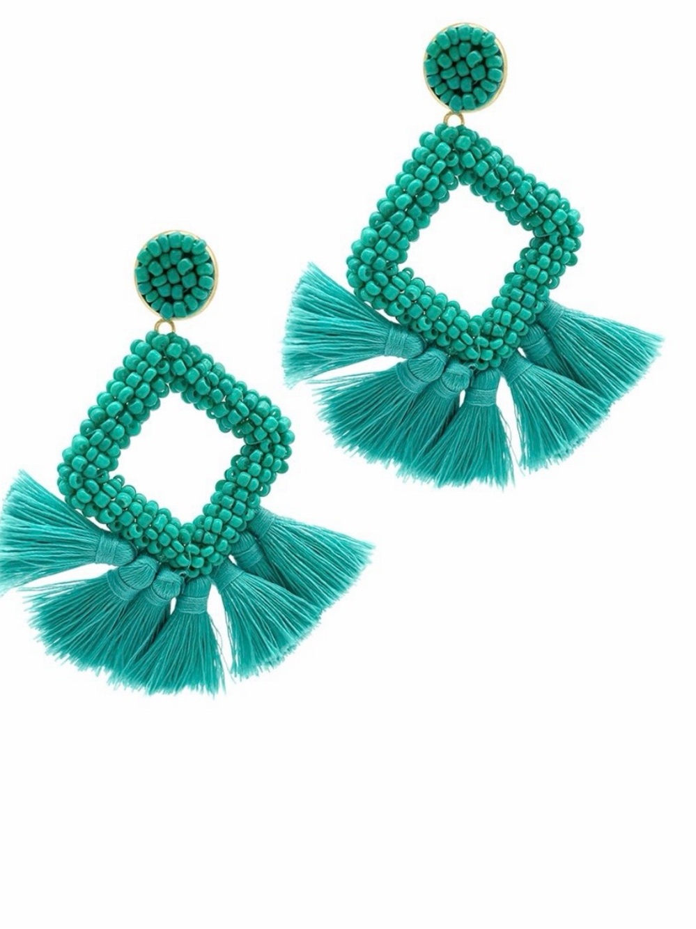 Adornia Teal Beaded Tassel Statement Earrings